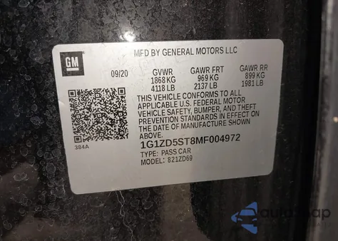 2021 Chevrolet Malibu Fwd Lt from USA, damaged, VIN 1G1ZD5ST8MF004972